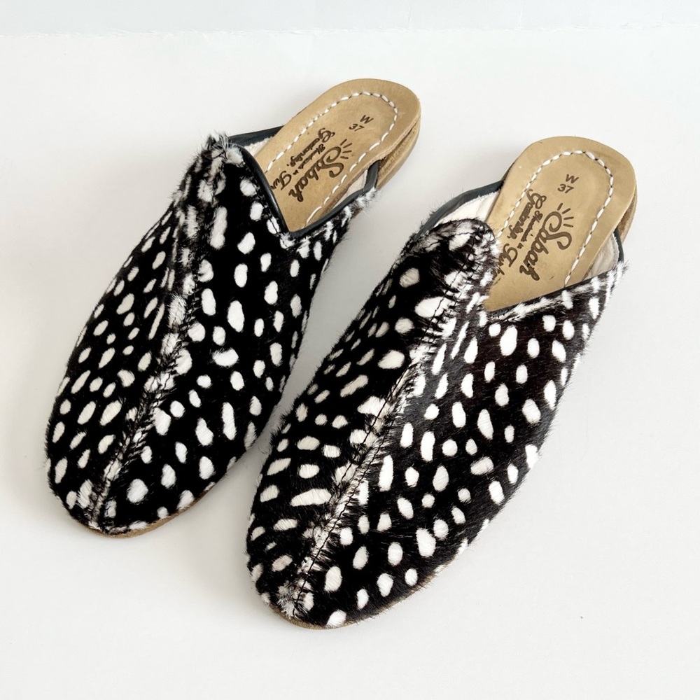 Sabah Shoes Baba Genuine Cow Hair Turkish Leather Printed Mules - Picture 2 of 6